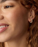 CAILIN CRYSTAL HUGGIE EARRINGS GOLD WHITE IRIDESCENT CRYSTAL