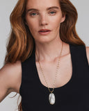 DANIELLE RIVETED LONG PENDANT NECKLACE GOLD IVORY MOTHER OF PEARL