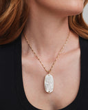 DANIELLE RIVETED LONG PENDANT NECKLACE GOLD IVORY MOTHER OF PEARL