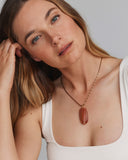 DANIELLE RIVETED LONG PENDANT NECKLACE VINTAGE GOLD ORANGE BANDED AGATE