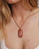 DANIELLE RIVETED LONG PENDANT NECKLACE VINTAGE GOLD ORANGE BANDED AGATE