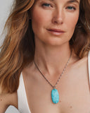 DANIELLE RIVETED LONG PENDANT NECKLACE SILVER VARIEGATED TURQUOISE MAGNESITE