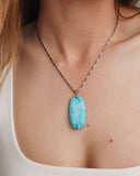 DANIELLE RIVETED LONG PENDANT NECKLACE SILVER VARIEGATED TURQUOISE MAGNESITE
