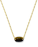 ELISA RIVETED SHORT PENDANT NECKLACE GOLD DARK BROWN HAWK'S EYE