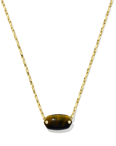 ELISA RIVETED SHORT PENDANT NECKLACE GOLD DARK BROWN HAWK'S EYE