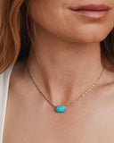 ELISA RIVETED SHORT PENDANT NECKLACE SILVER VARIEGATED TURQUOISE MAGNESITE