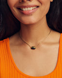 ELISA RIVETED SHORT PENDANT NECKLACE GOLD DARK BROWN HAWK'S EYE