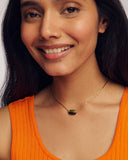 ELISA RIVETED SHORT PENDANT NECKLACE GOLD DARK BROWN HAWK'S EYE