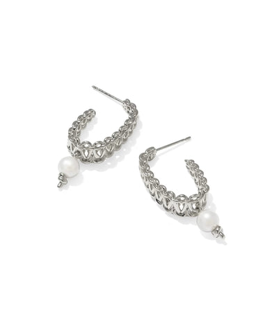 GABRIELLA PEARL HOOP EARRINGS SILVER