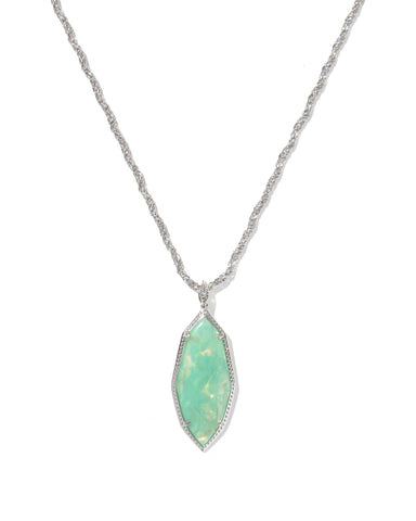OPHELIA LARGE LONG PENDANT NECKLACE SILVER MINT IRIDESCENT ABALONE