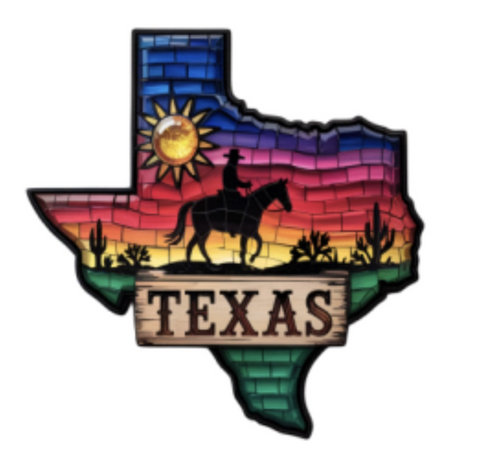 Texas Shape Cowboy Sunset Tile Magnet