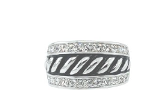 R. S. Covenant 1863 Silver David Yurman Style Designer CZ and Enamel Ring