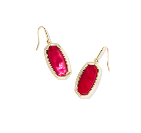 DANI BEZEL DROP EARRINGS GOLD CARMINE RED ILLUSION