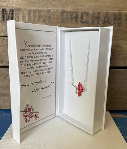Carol Young Silver - Cardinal with Hearts Jewelry Necklace in Box