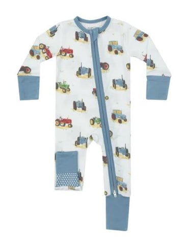 2 Way Zipper Romper - Vintage Tractors - 3 - 6M