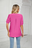 Solid Color V-Neck Bubble Sleeve Loose Fit Summer Top for Women