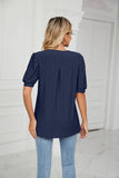 Solid Color V-Neck Bubble Sleeve Loose Fit Summer Top for Women