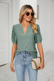 Solid Color V-Neck Bubble Sleeve Loose Fit Summer Top for Women