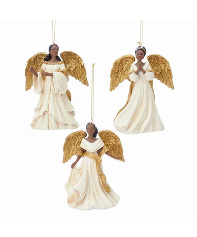 Ivory and Gold African American Angel Ornament Assorted