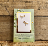 Carol Young Silver - Dragonfly Jewelry Earirngs, Petite Gold/Silver Tone on CARD