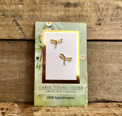 Carol Young Silver - Dragonfly Jewelry Earirngs, Petite Gold/Silver Tone on CARD