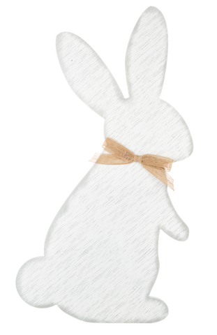 Whitewash Rabbit with Burlap Ribbon Wall Decor