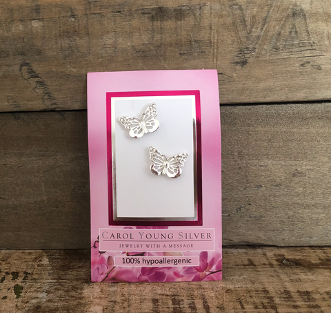Carol Young Silver - Butterfly Earrings, Silver Tone on CARD/ Jewelry