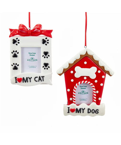 Red and White Dog and Cat Picture Frame Ornaments