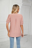 Solid Color V-Neck Bubble Sleeve Loose Fit Summer Top for Women