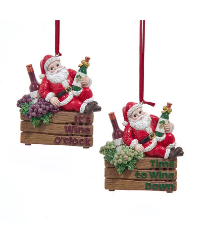 Vineyard Santa On Crate Ornaments Assorted