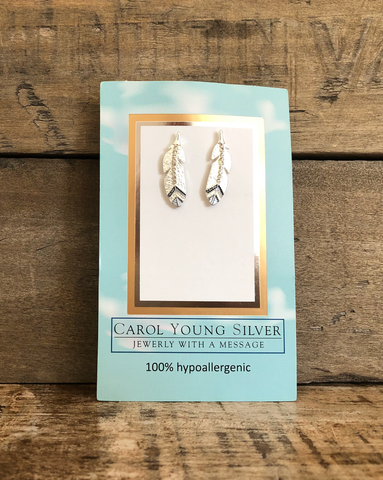 Carol Young Silver - Eagle Feather Jewelry Earrings, Petite / Post on CARD