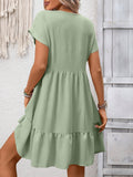 Summer Ruffle Hem Dress with Flattering V Neck Casual Style