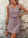 Sleeveless Eyelet Dress Square Neck Drawstring Summer