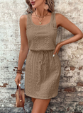 Sleeveless Eyelet Dress Square Neck Drawstring Summer