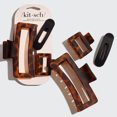 KITSCH - Recycled Plastic Assorted Claw Clips- Rectangle Open Shape