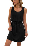 Sleeveless Eyelet Dress Square Neck Drawstring Summer
