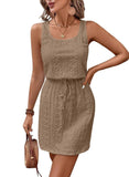 Sleeveless Eyelet Dress Square Neck Drawstring Summer