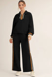 Striped Patchwork Quarter Zip Pullover Loose Pant Set