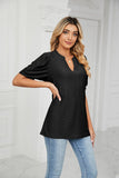 Solid Color V-Neck Bubble Sleeve Loose Fit Summer Top for Women