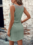 Sleeveless Eyelet Dress Square Neck Drawstring Summer
