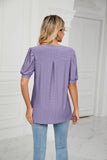 Solid Color V-Neck Bubble Sleeve Loose Fit Summer Top for Women