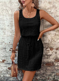 Sleeveless Eyelet Dress Square Neck Drawstring Summer