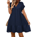 Summer Ruffle Hem Dress with Flattering V Neck Casual Style