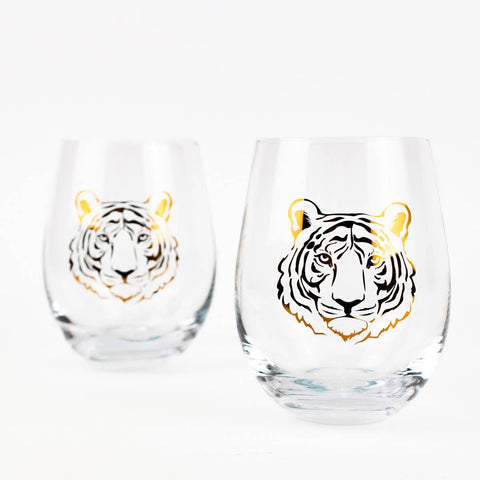 The Royal Standard - Tiger Wine Glass Set    Clear/Gold   16oz