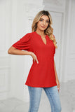Solid Color V-Neck Bubble Sleeve Loose Fit Summer Top for Women