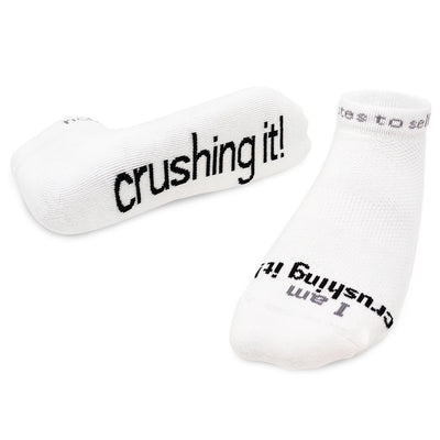 I am crushing it™ white low-cut socks