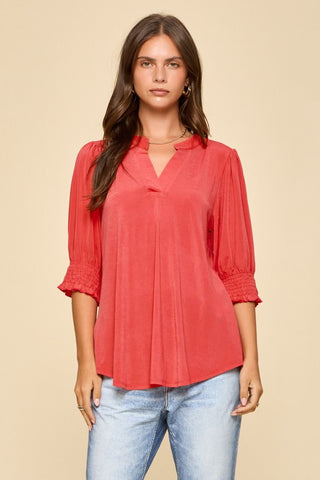 Lizzy Smocked Top HOT CORAL