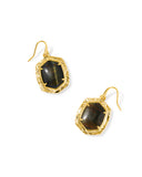 TIGER STRIPED DAPHNE DROP EARRINGS GOLD DARK BROWN HAWK'S EYE