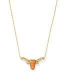 LONGHORN SHORT PENDANT NECKLACE GOLD VARIEGATED ORANGE MAGNESITE