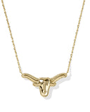 LONGHORN SHORT PENDANT NECKLACE GOLD VARIEGATED ORANGE MAGNESITE